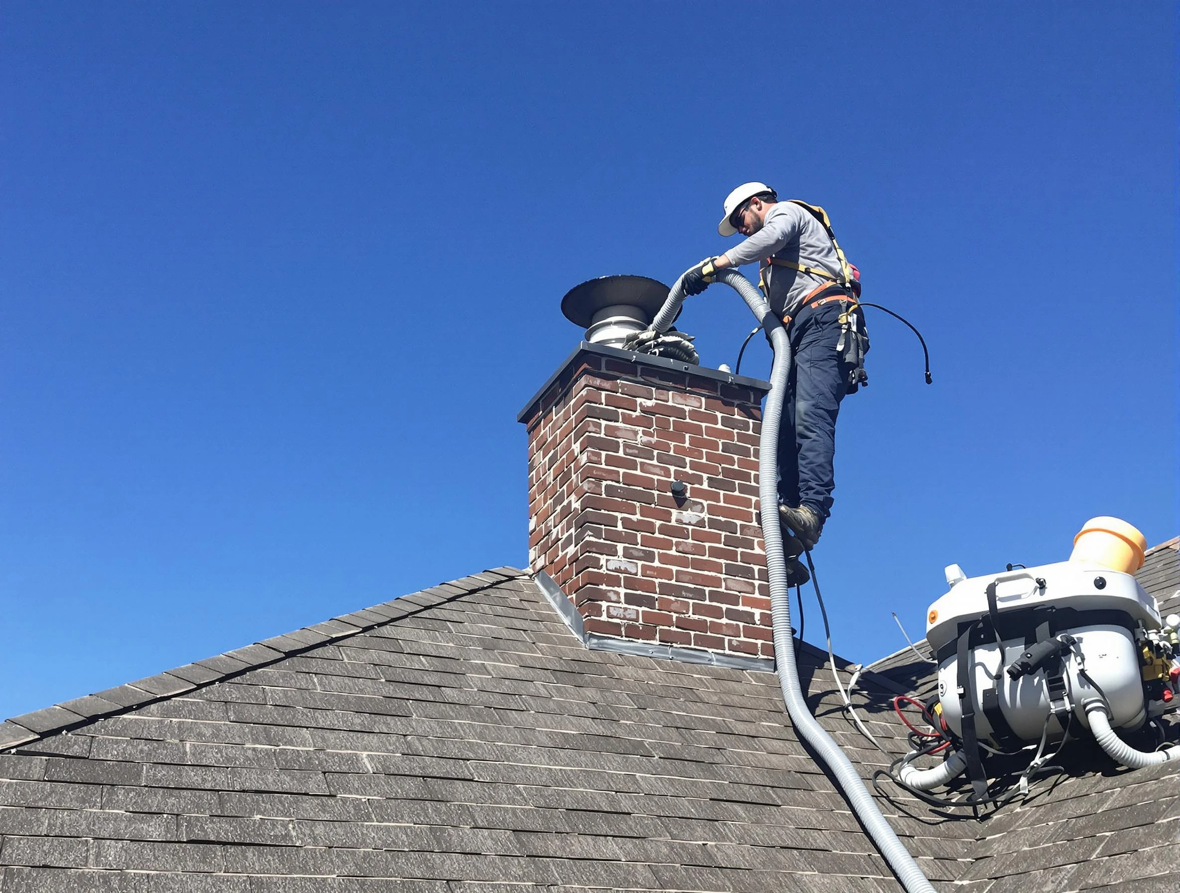 Dedicated Ross Chimney Sweep team member cleaning a chimney in Ross, PA