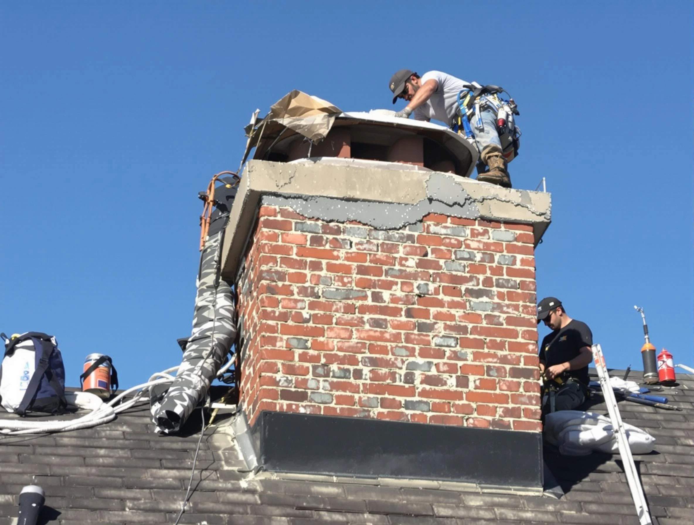 Ross Chimney Sweep installing a custom chimney crown in Ross, PA